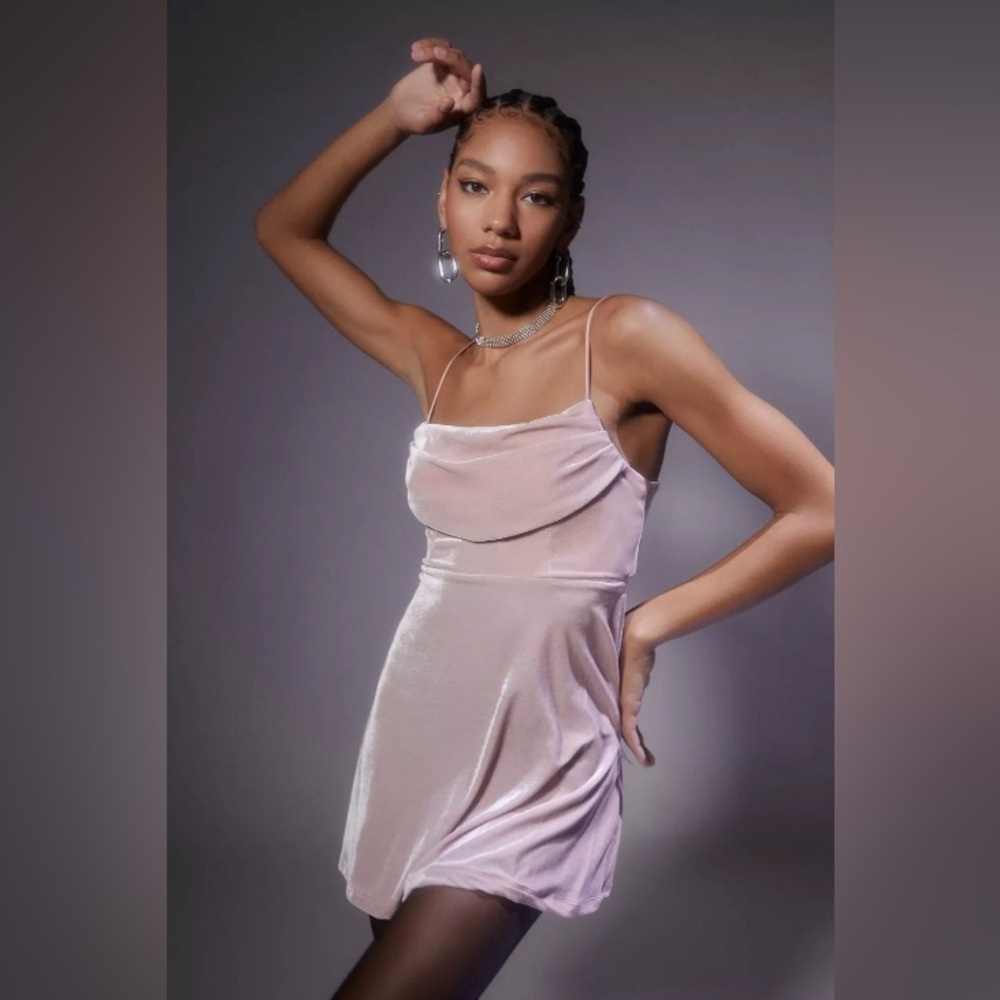 UO Mallory Velvet Mini Dress (Pink)